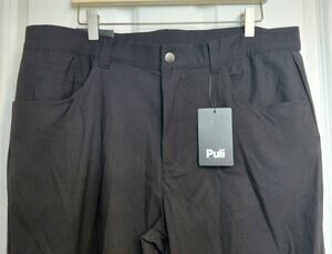 PULI Mens Free Flex Waistband Stretch Woven Pants Black NWT 38 Golf Office